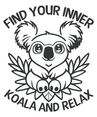 Find your inner koala and relax motivational inspirational quotes t shirt design vector, koala brothers, koala cool, koala hugs, koala mom, koala sleeping, cute koala,motivational inspirational quotes