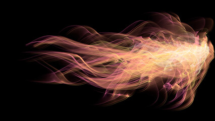 graphic illustration on a black background of gradient orange luminous filaments