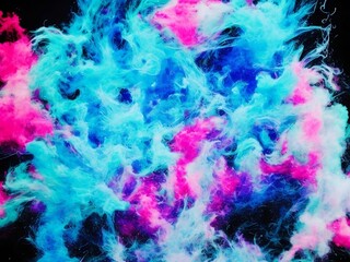 Color smoke. Ink water. Paint drop. Fantasy underwater burst. Blue pink contrast fluid splash cloud on dark black abstract art background, Ai Generative