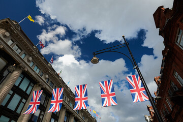 Union Jack flags proudly on display in central London
