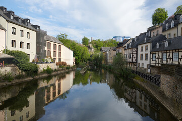 Fototapeta na wymiar Pétrusse river in the old town of the city centre of Luxembourg