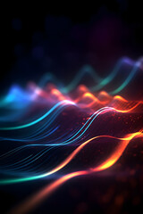 Obraz premium vibrant neon glowing abstract futuristic background with high speed moving wave lines in the black background. Generative ai.
