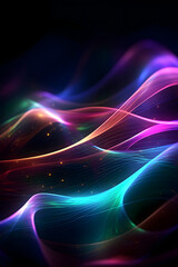 Obraz premium vibrant neon glowing abstract futuristic background with high speed moving wave lines in the black background. Generative ai.