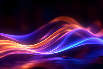 vibrant neon glowing abstract futuristic background with high speed moving wave lines in the black background. Generative ai.