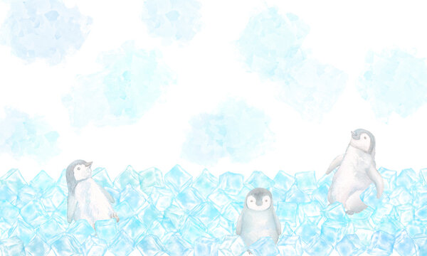 氷の世界で遊ぶかわいいペンギンたちのイラスト。 Stock Illustration 