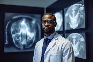 African American doctor checking x-rays. Generative AI, Generative AI