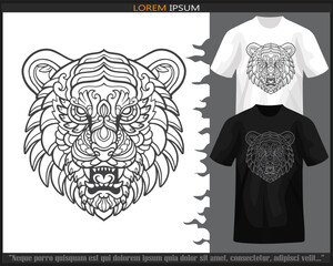 Tiger head mandala arts isolated on black and white t shirt.