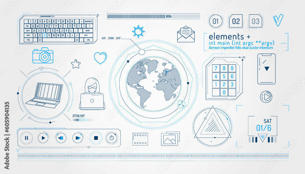Wall mural set of infographic elements about internet communication and global network.