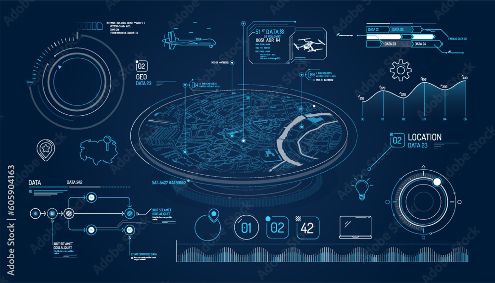 Wall mural Set of infographic elements about air cargo tracking.