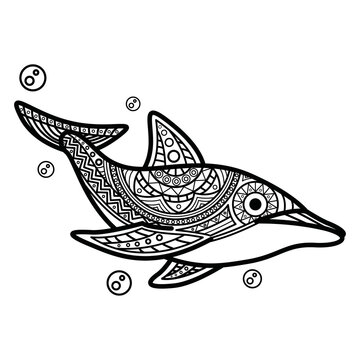 Black and white mandala line art of the dolphin Good use for symbol mascot icon avatar tattoo T Shirt design logo or any design