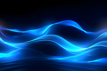 blue neon glowing abstract futuristic background with high speed moving wave lines in the black background. Generative ai.