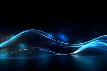blue neon glowing abstract futuristic background with high speed moving wave lines in the black background. Generative ai.