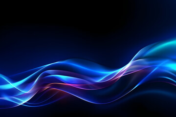 Obraz premium blue neon glowing abstract futuristic background with high speed moving wave lines in the black background. Generative ai.