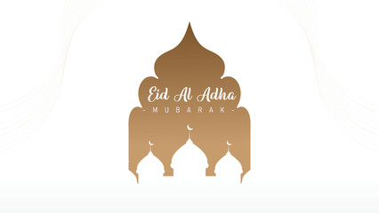 Islamic theme banner poster background design for Eid al-Adha celebration with mosque decoration and lights