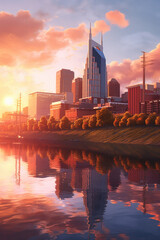 Downtown city at sunset Nashville, Tennessee. Poster