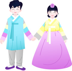 Korean characters in hanbok vector