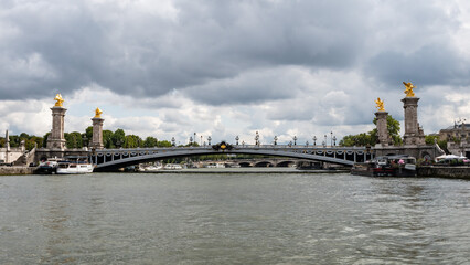Fototapeta na wymiar The Alexandre III bridge from the Seine, in Paris, France
