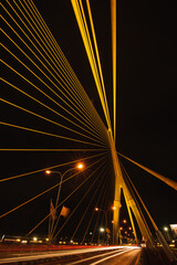 Long exposure night land scape at rama VIII bridge, the famous suspension bridge in Thailand , Bangkok, Thailand