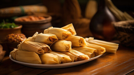 Homemade Corn and Chicken Tamales Ready to Eat. Generative Ai
