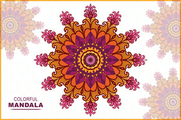 Colorful mandala round floral elements frame design