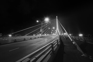Long exposure night land scape at rama VIII bridge, the famous suspension bridge in Thailand , Bangkok, Thailand