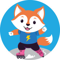 Fototapeta na wymiar Fox Skating Cartoon Character