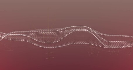 Animation of digital wave and mathematical equations against purple gradient background - Powered by Adobe