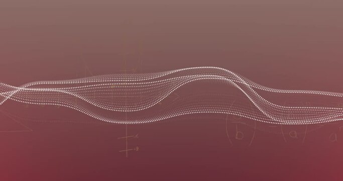 Animation of digital wave and mathematical equations against purple gradient background - Powered by Adobe