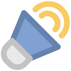 A bold line icon of a loudspeaker 