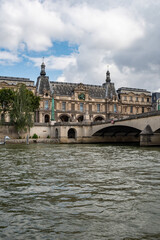 Louvre museum and Pont Royal from the Seine, in Paris, France