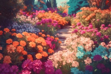 Obraz na płótnie Canvas beautiful garden with colorful flowers. Generative AI