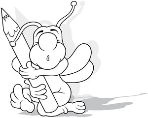 Drawing of a Beetle Sitting on the Ground and Hugging Crayon