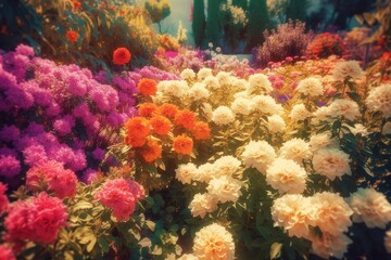 Naklejka na ściany i meble beautiful garden with colorful flowers. Generative AI