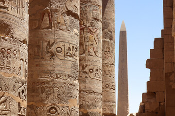 ancient Egyptian city temple pillars with hieroglyphs carving