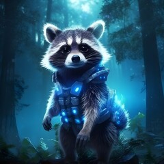 A majestic racoon in magical forest - obrazy, fototapety, plakaty