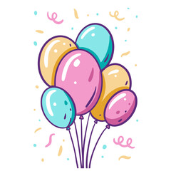 Colorful cartoon style air balloons in a bunch.