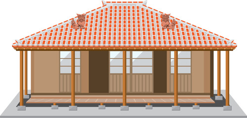 沖縄県の古民家　赤瓦屋根のイメージイラスト