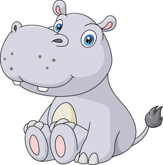 Cute baby hippo cartoon sitting