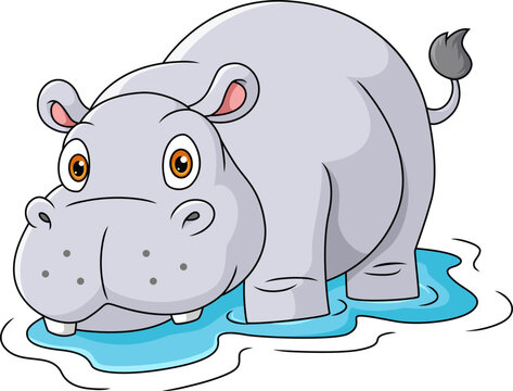 Cute baby hippo cartoon on water