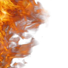 Fire spark overlay with smoke and flame background. Grill heat glow in cloud isolated transparent background. Realistic flying orange sparkle abstract illustration.