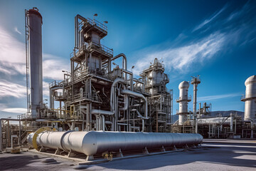 Oil and gas refinery blue sky