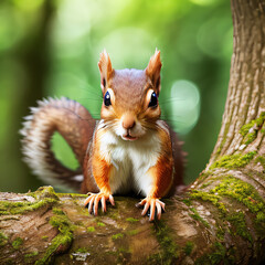 Cute of Squirrel in the park AI generative nature wallpaper backgrounds