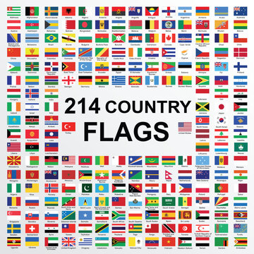 Set of All National Flags of the World. 214 Country Flags. Vector illustration for your design.