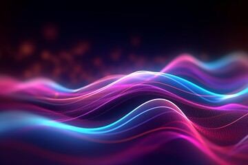 Naklejka premium Experience the Futuristic Data Transfer Concept with Glowing Neon Wave Lines and Bokeh Lights in this Fantastic Wallpaper , Generative AI.