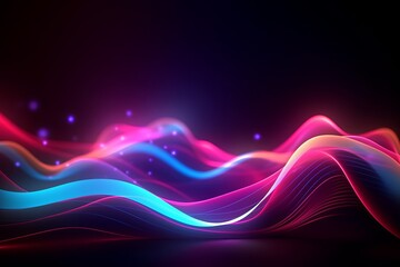 Experience the Futuristic Data Transfer Concept with Glowing Neon Wave Lines and Bokeh Lights in this Fantastic Wallpaper , Generative AI.