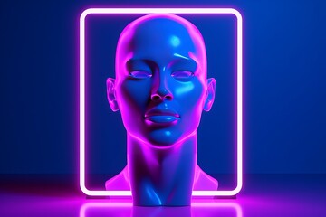 Embracing the Storm: Illuminated Clouds and Glowing Geometric Shapes in a Pink and Blue Neon Frame, Generative AI.