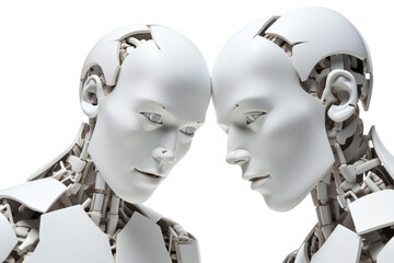 White Humanoid robots closeup, graphs, and charts, very detailed, on white background. PNG, Generative AI.