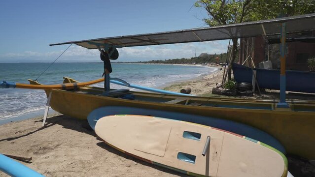Colourful fishing outriggers on Kuta Beach, Kuta, Bali, Indonesia, South East Asia