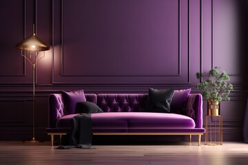Luxury modern interior of living room Ultraviolet. Generative AI
