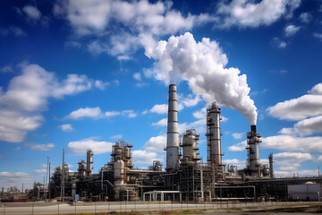 Fototapeta na wymiar Oil and gas refinery blue sky, Generative AI